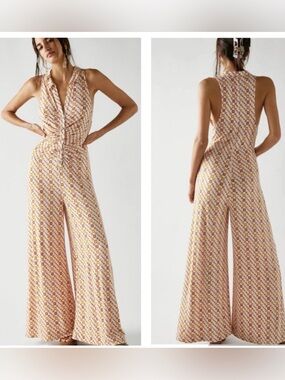 Free People Shayla Halter jumpsuit Retro Vintage 70s wide leg